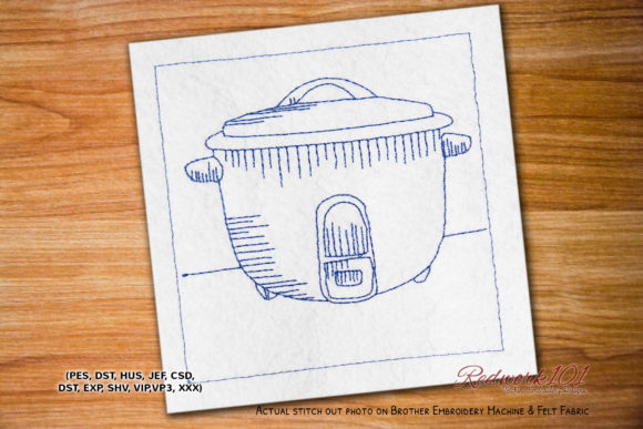 Rice Cooker Bluework Embroidery Design